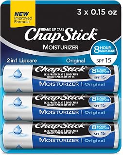 ChapStick Moisturizer Original Lip Balm Tubes, SPF 15 and Skin Protectant - 0.15 Oz (Pack of 3)