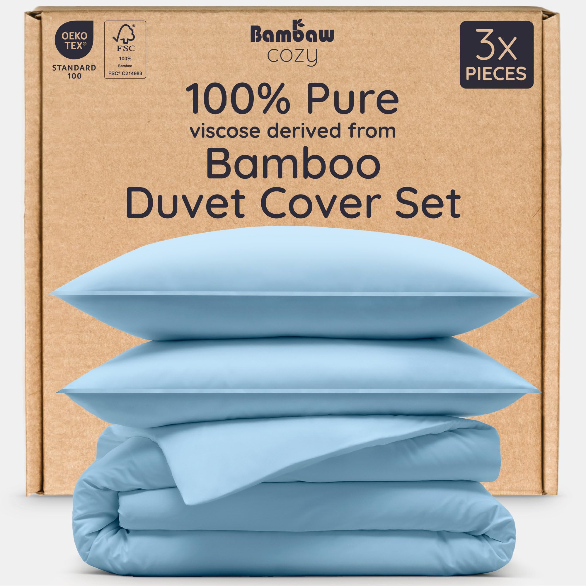 Bambaw 100% Viscose Derived from Bamboo Duvet Cover King Size – 3 Piece Cooling 
