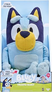 Bluey Talking Plush Toy, 13 Inch Interactive Soft Toy with Sounds, Blue | Press to hear phrases and sound effects from the show; super soft cuddly Bluey toy for kids ages 3+