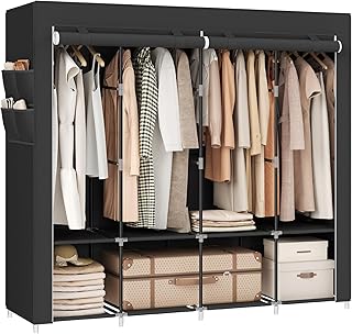 SONGMICS Fabric Wardrobe, 4 Clothes Rails, Shelves, 170 x 45 x 167 cm