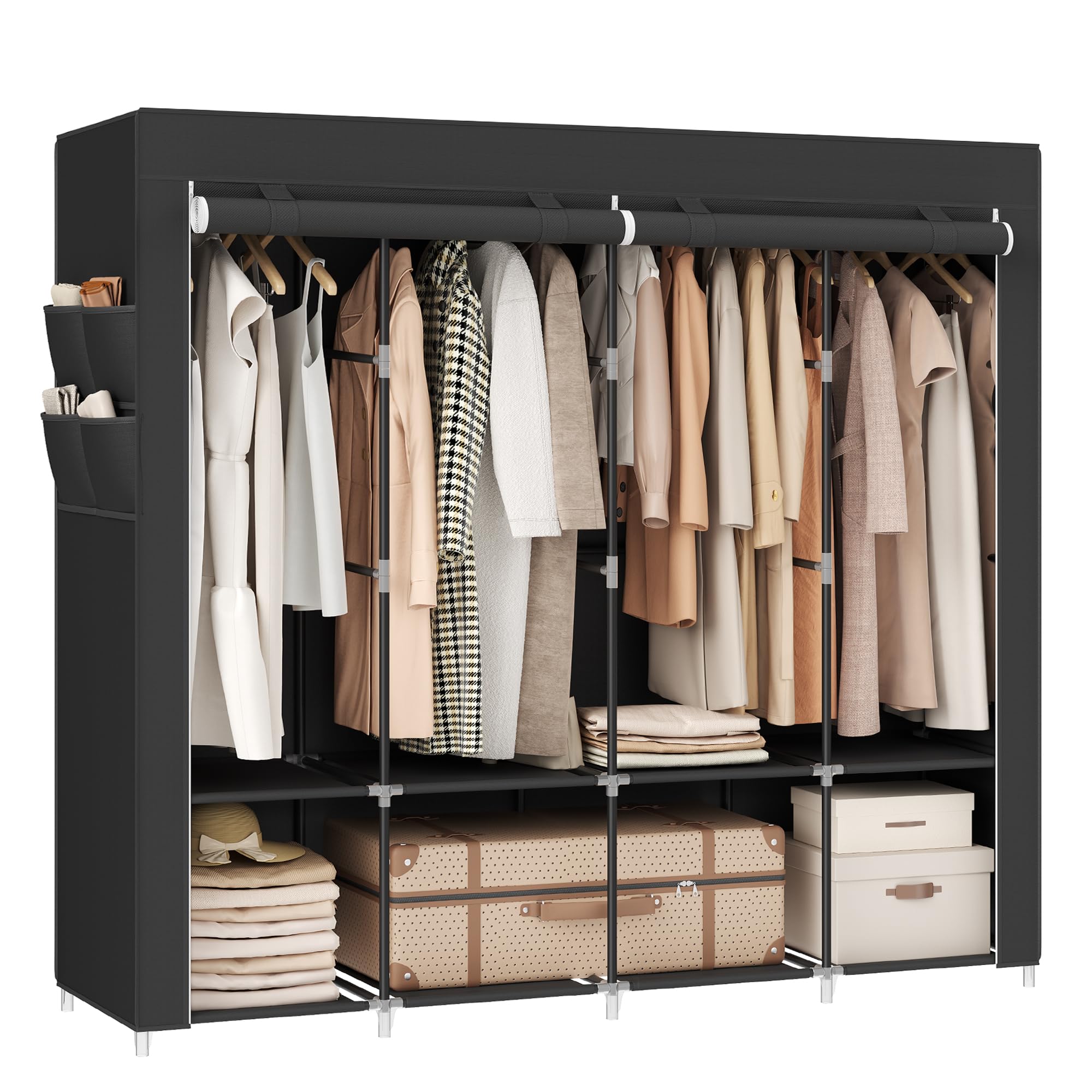 SONGMICS Fabric Wardrobe, 4 Clothes Rails, Shelves, 170 x 45 x 167 cm