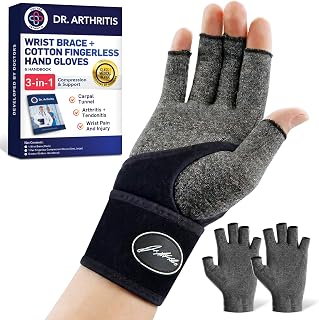 Dr. Arthritis Compression Arthritis Glove Set of 3 with Wrist Brace, Comfortable Fingerless Carpal Tunnel Hand Gloves for Women Night Support, Pain Relief for Rheumatoid Arthritis, Work, Typing - Large