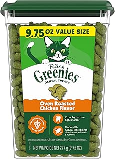 Greenies Feline Natural Dental Cat Treats, Roasted Chicken Flavor, 9.75 oz | #1 vet-recommended, clinically-proven oral care, cleans teeth and freshens breath, cleans to gumline, natural ingredients