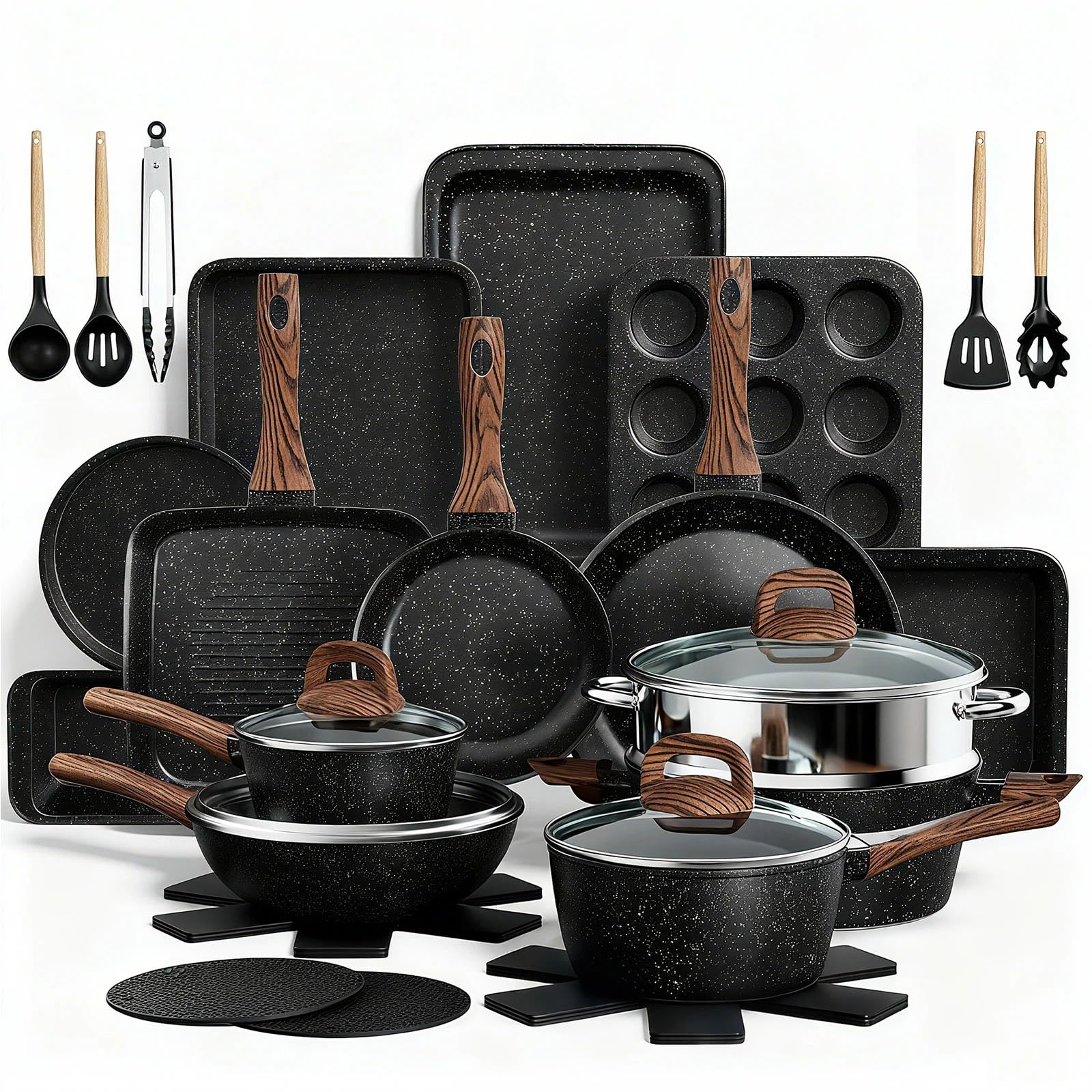 Pots and Pans Set Non Stick, 31 Piece Kitchen Induction Cookware & Bakeware Set,