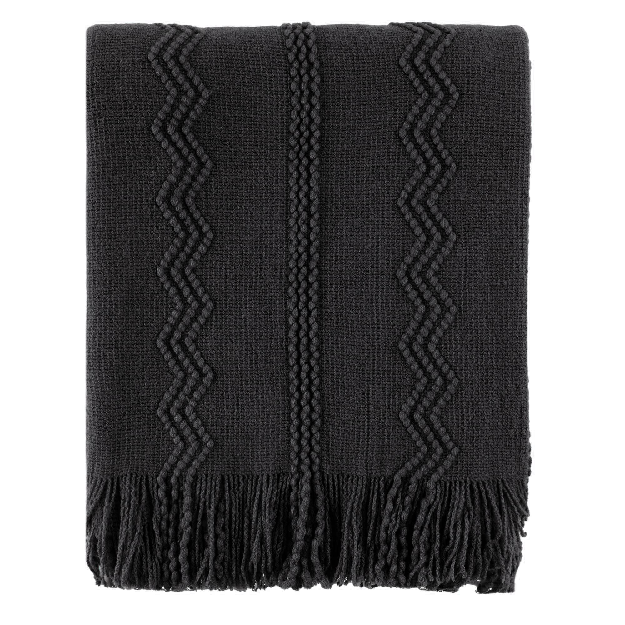 BATTILO HOME Black Throw Blanket Geometric Pattern Decorative Indoor Outdoor Lig