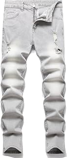 LZLER Mens Ripped Jeans,Distressed Destroyed Slim Fit Straight Leg Denim Pant with Holes