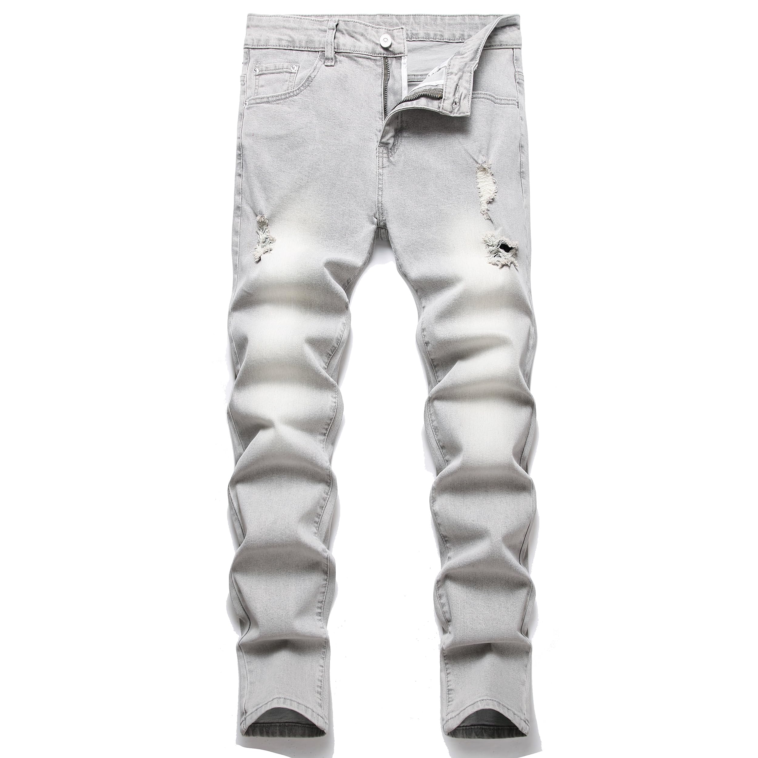 LZLER Mens Ripped Jeans,Distressed Destroyed Slim Fit Straight Leg Denim Pant wi