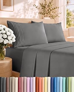 Queen Size 4 Piece Sheet Set - Breathable & Cooling Sheets - Dark Grey | Hotel Luxury Bed Sheets for Women & Men, Deep Pockets, Easy-Fit, Extra Soft and Wrinkle Free Sheets, Oeko-Tex Bed Sheet Set