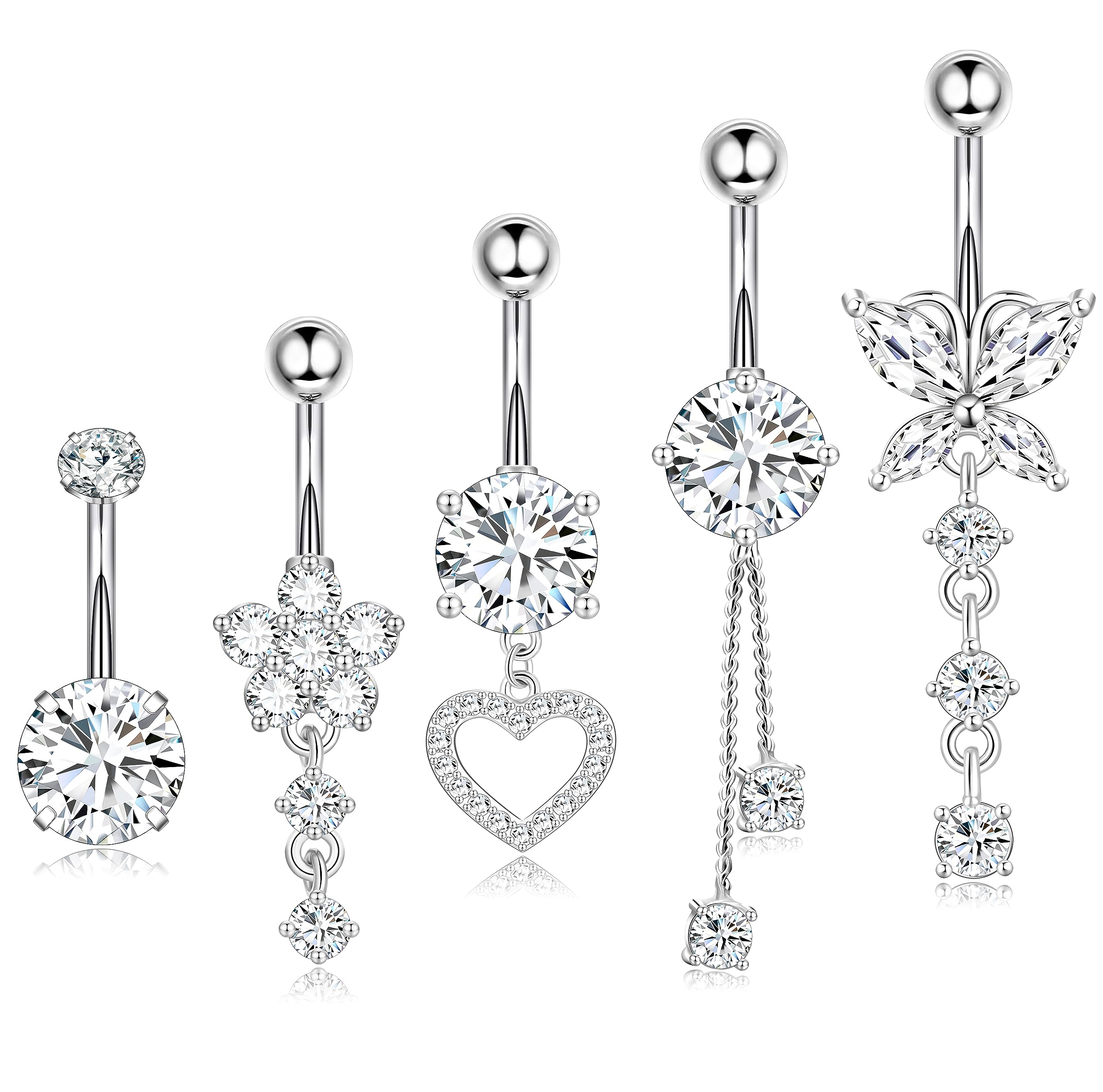 Leocuci Surgical Stainless Steel Dangle Belly Button Rings for Women Belly Ring 