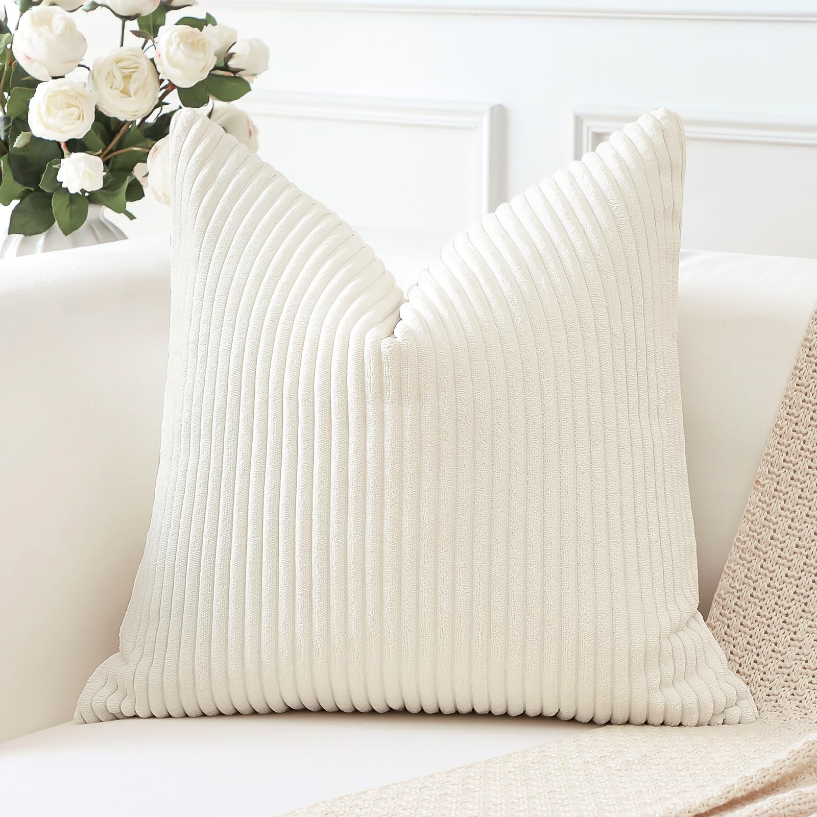 Cozy Corduroy Stripe Throw Pillow Covers Super Soft Decorative Square Throw Pill