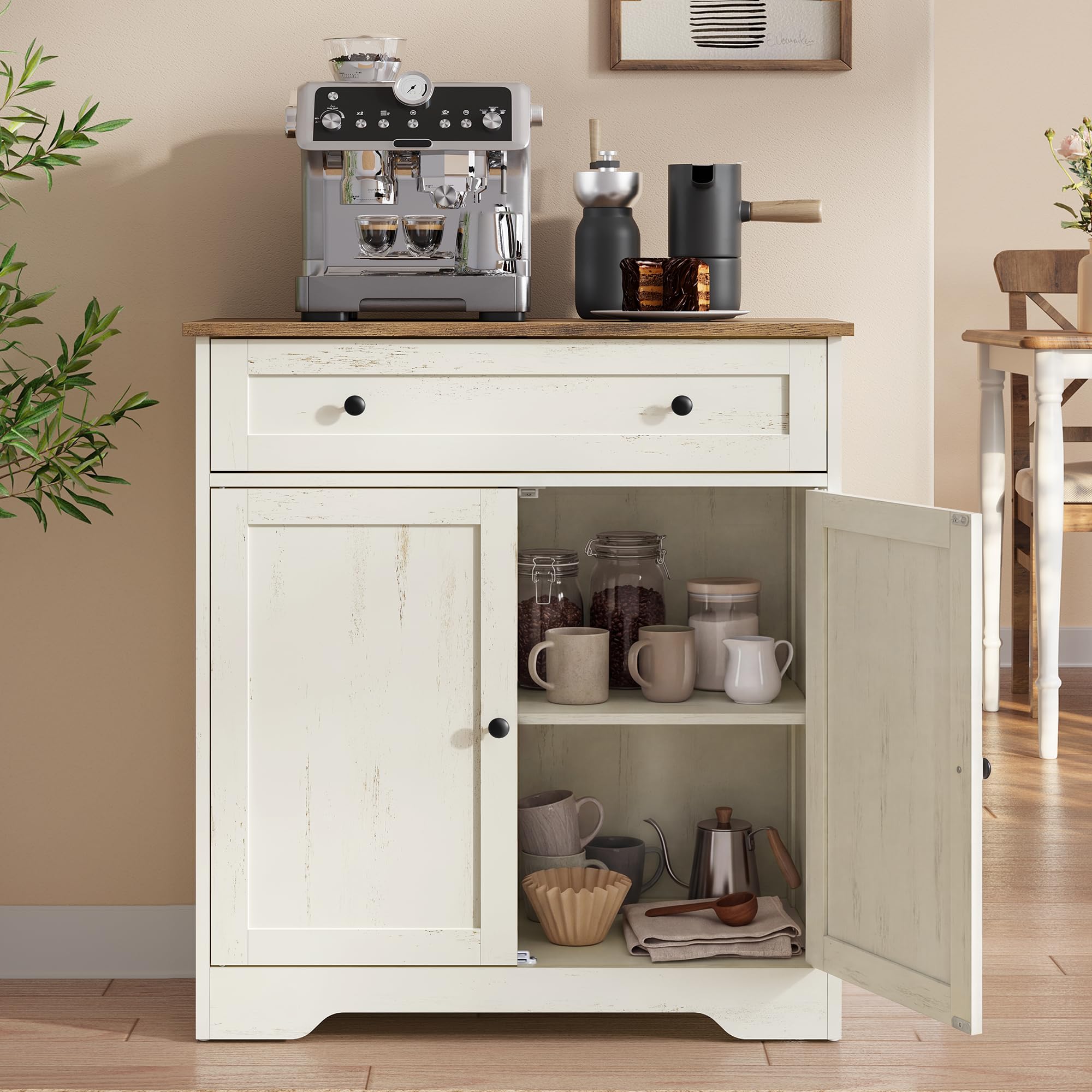 VASAGLE Buffet Cabinet, Sideboard, 2 Doors, 28.4 x 15.8 x 31.5 Inches | Farmhous