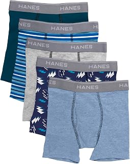Hanes Boys 5 Pack Breathable Boxer Briefs, Assorted