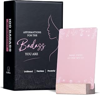 100 Badass Affirmation Cards & Wooden Stand - Inspirational Gifts for Women