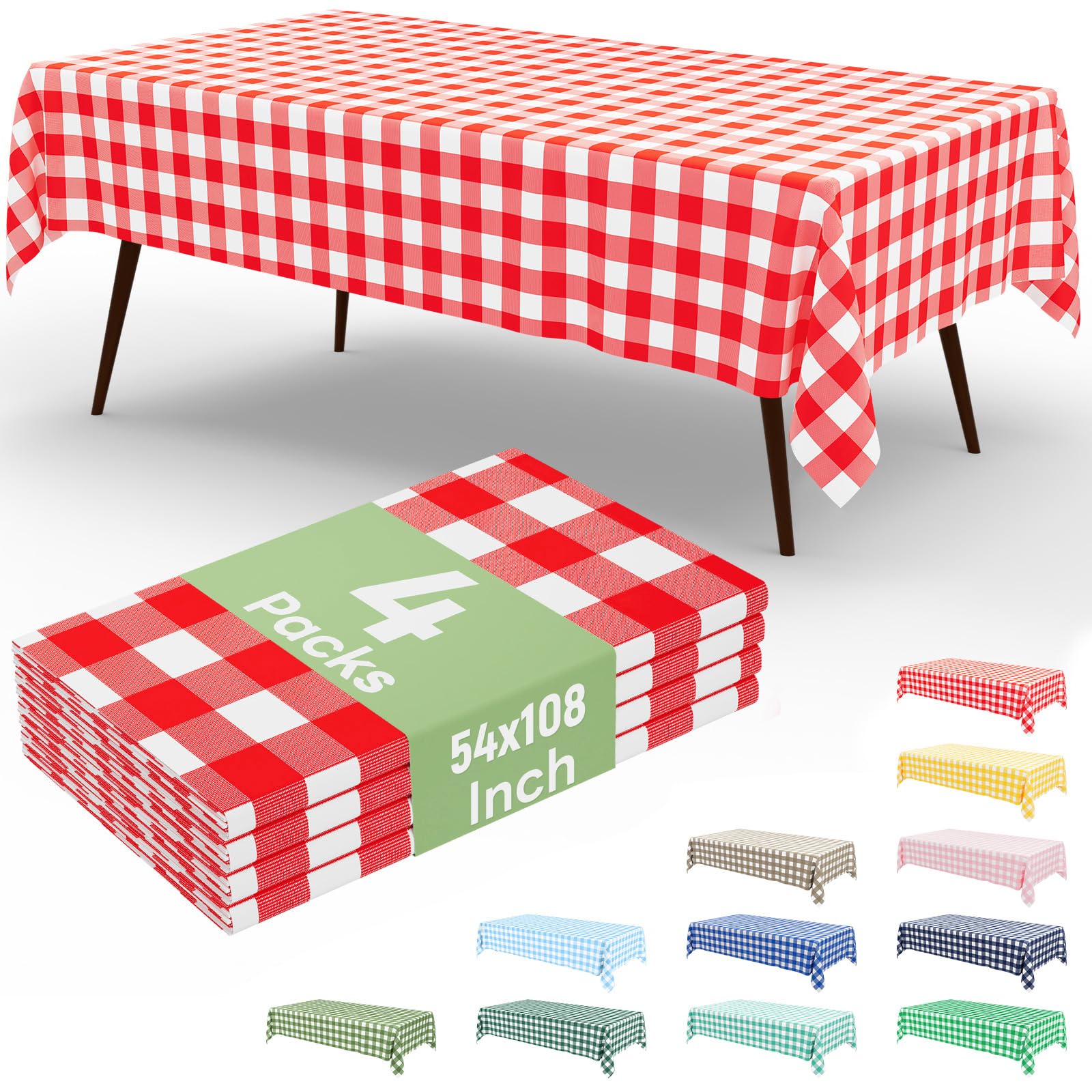 misaya 4 Packs Buffalo Disposable Table Cloth, 54 x 108 Inch Waterproof Plastic 