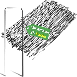 Graxury 25Packs 6Inch 11 Gauge Heavy Duty Garden Pins Stakes - Galvanized Steel Staples Securing Pegs for Securing Anchoring Weed Fabric Landscape,Netting and Tubing