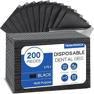 200 Pack Disposable Dental Bibs 13"x18", 3-Ply Waterproof Tattoo Bibs Sheet for Nail Salon, Dental Clinic, Feeding, Tattoo Shop (Black)