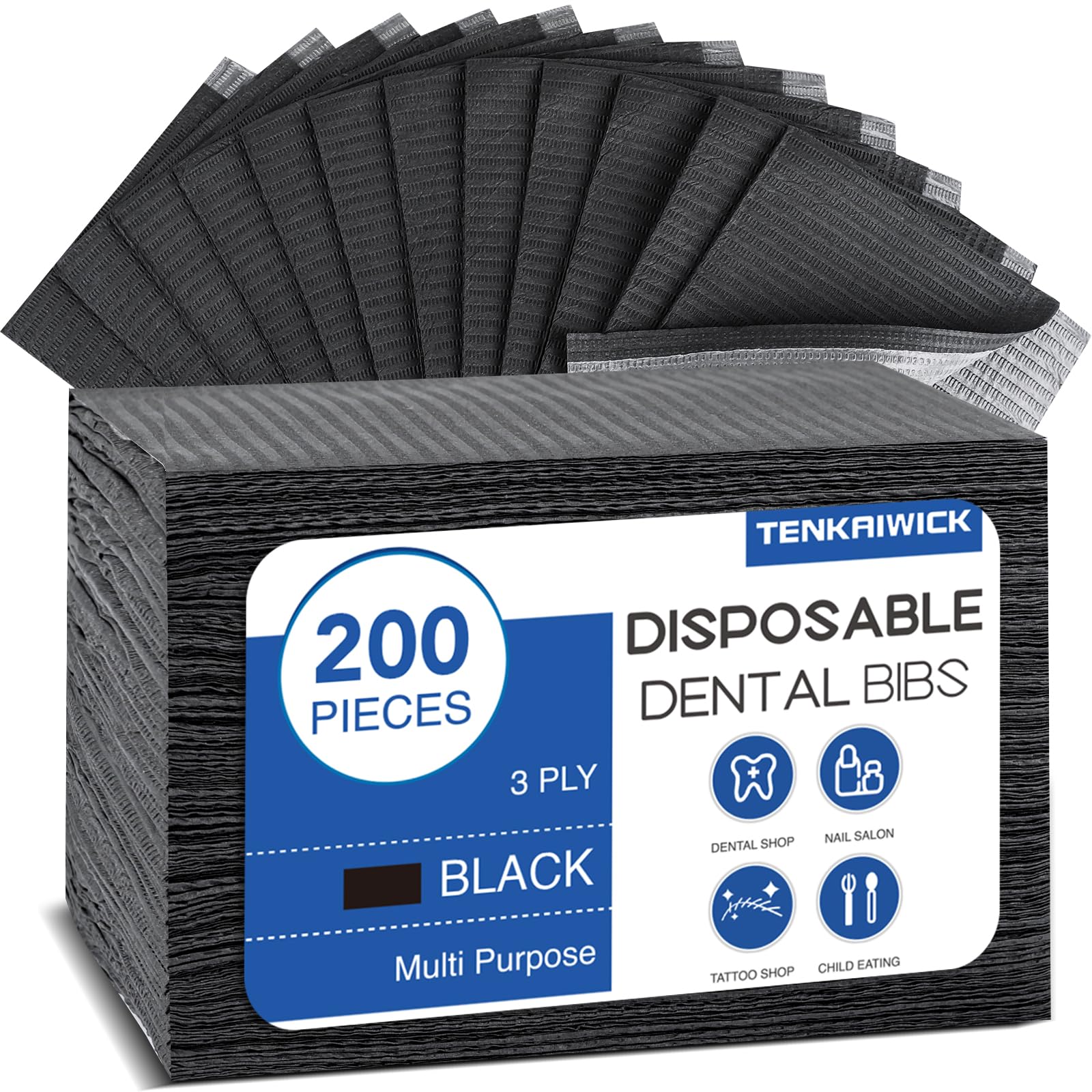 200 Pack Disposable Dental Bibs 13"x18", 3-Ply Waterproof Tattoo Bibs Sheet for 