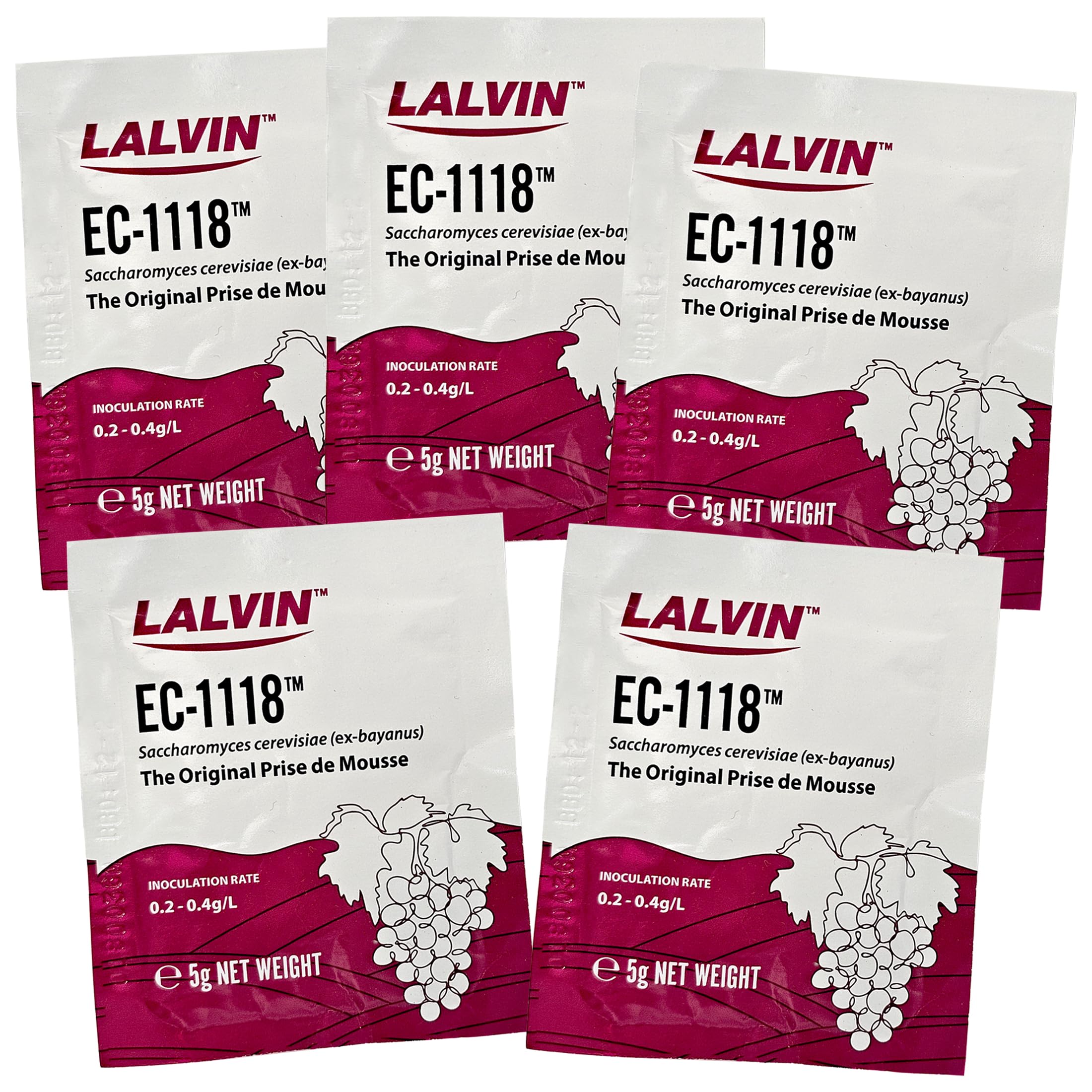 5x Lalvin EC-1118 Champagne Yeast 5g Sachet 18% Homebrew Wine Making 4.5L-23L by