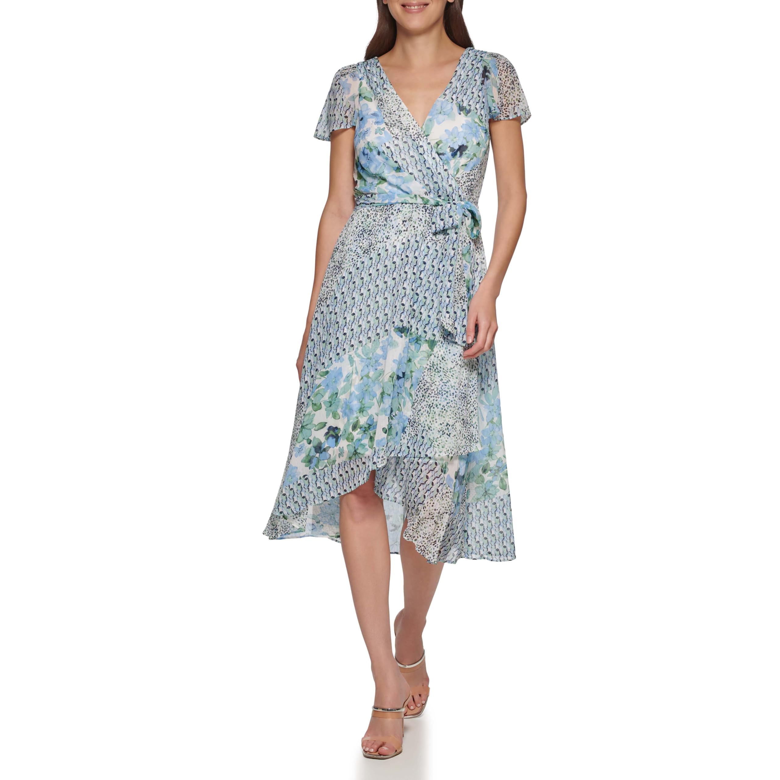 DKNY Plissiertes Wickelkleid Aus Kunst Women's Dress