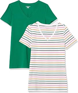 Amazon Essentials Women's Regular-Fit Short-Sleeve V-Neck T-Shirt, Multipacks