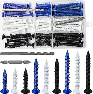 Wensilon 3/16" Concrete Screws Assortment kit, Flat Head Masonry Screws | 105 PCS, 3 Sizes in Blue Black White, Rust Resistant Coated Screws for Concrete, Brick, Block & Stucco, Includes Driver Bit