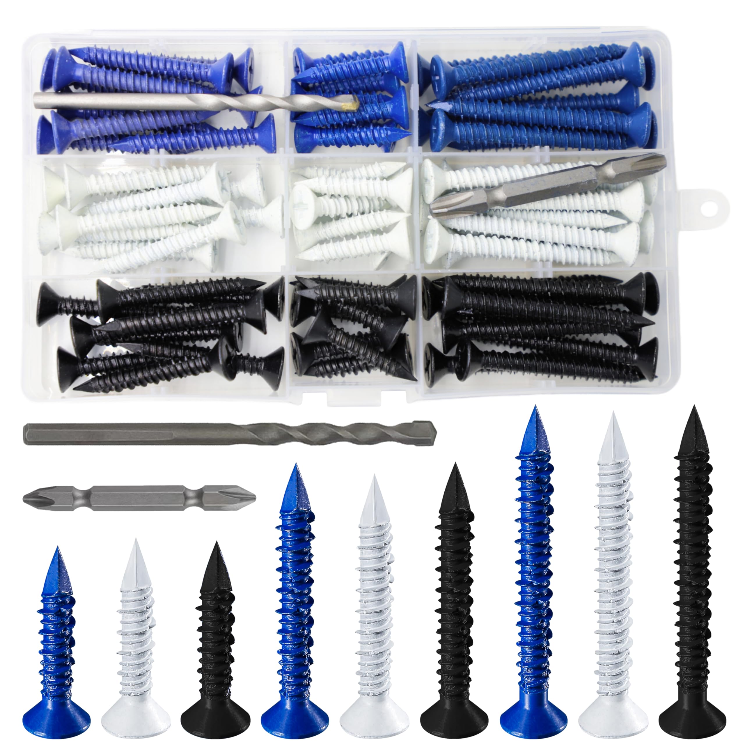 Wensilon 3/16" Concrete Screws Assortment kit, Flat Head Masonry Screws | 105 PC