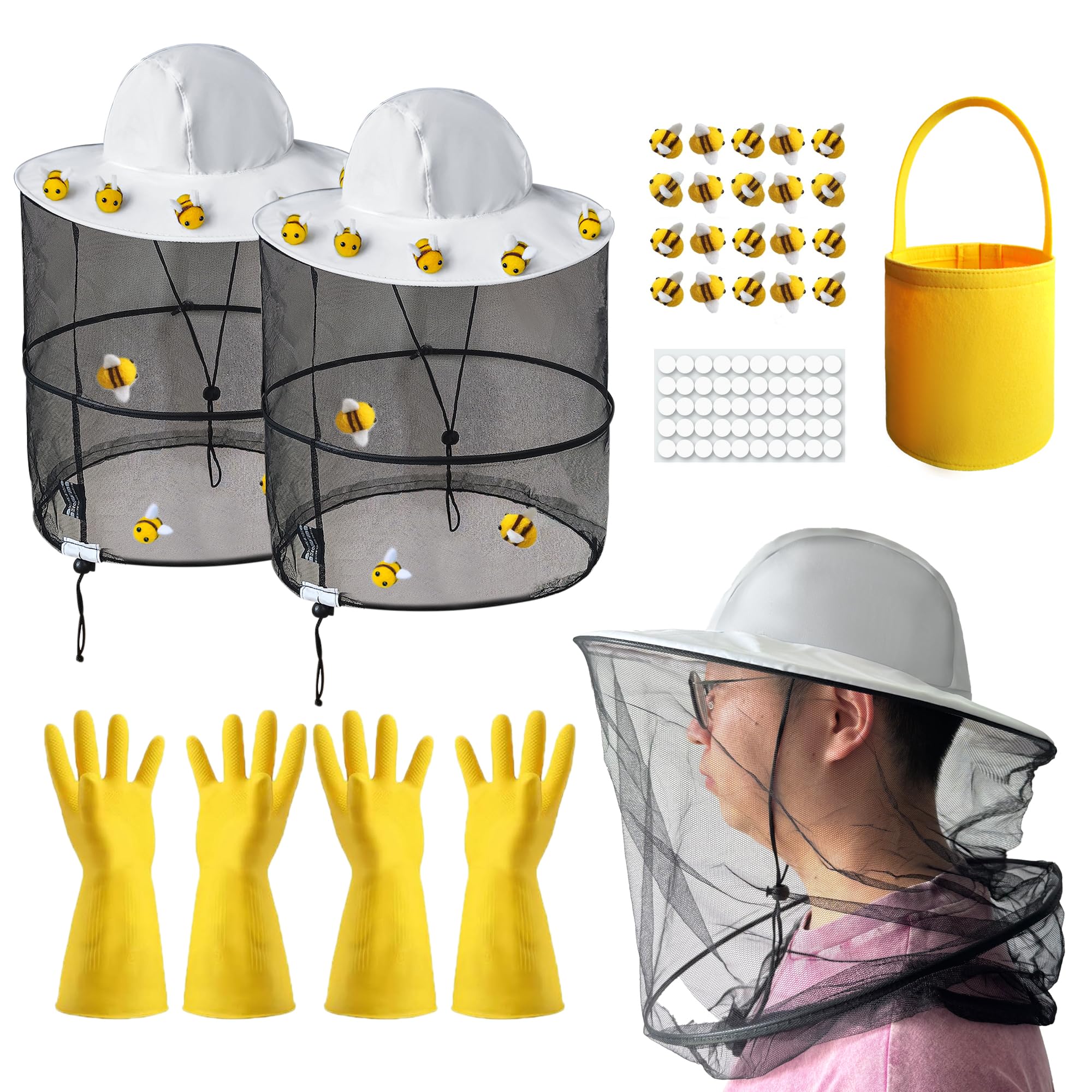56 Pcs Beekeeper Set Includes 2 Pcs Beekeeper Veil Hat 20 Pcs Wool Felt Bees 30 