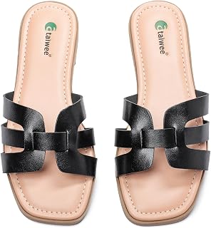 Ataiwee Women's Flat Sandals - Double Bands Cross Front Strappy Slip on Spring Summer Shoes.