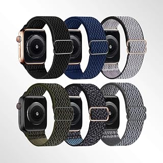 6 Pack Stretchy Solo Loop Bands Compatible with Apple Watch Band Ultra 2 49mm 46mm 45mm 44mm 42mm 38mm 40mm 41mm for Men Women Elastic Braided Straps Soft Nylon Elastic Braided Bands