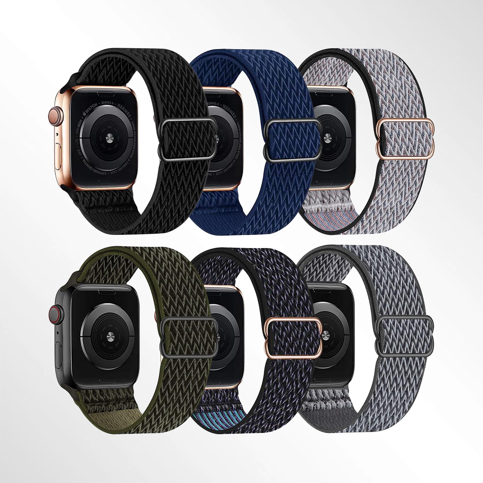 6 Pack Stretchy Solo Loop Bands Compatible with Apple Watch Band Ultra 2 49mm 46