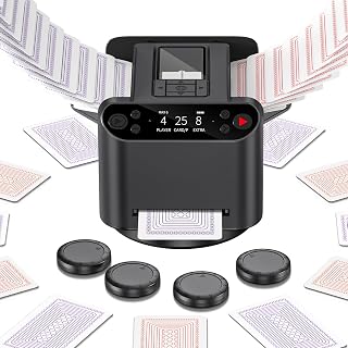 XPAW Automatic Card Shuffler and Dealer 2-in-1, 2 Deck 360° Rotating Dealing Machine for 12 Players, 4 Drawing Remotes, Rechargeable Playing Card Shuffler Machine for UNO, Poker, Phase 10(Black)