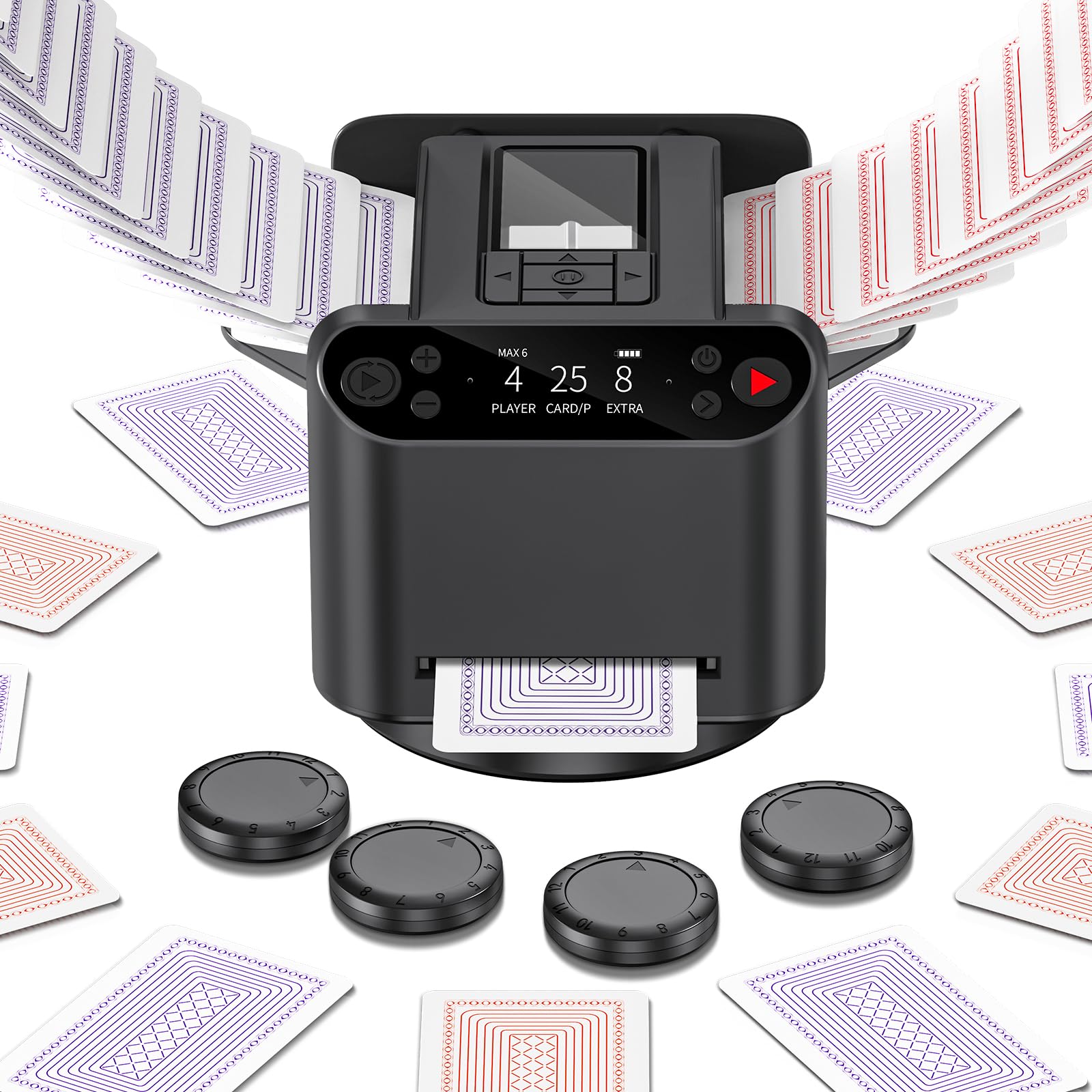XPAW Automatic Card Shuffler and Dealer 2-in-1, 2 Deck 360° Rotating Dealing Mac