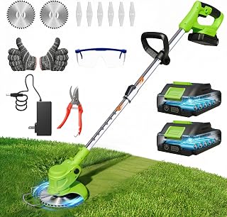 Cordless Weed Wacker Eater Brush Cutter Weed Trimmer with Blade Stringless | 2 X 2.0Ah Electric Weedwacker 21V Battery Powered with Charger - User Friendly Small Yards Grass Cutter for Seniors, Beginner