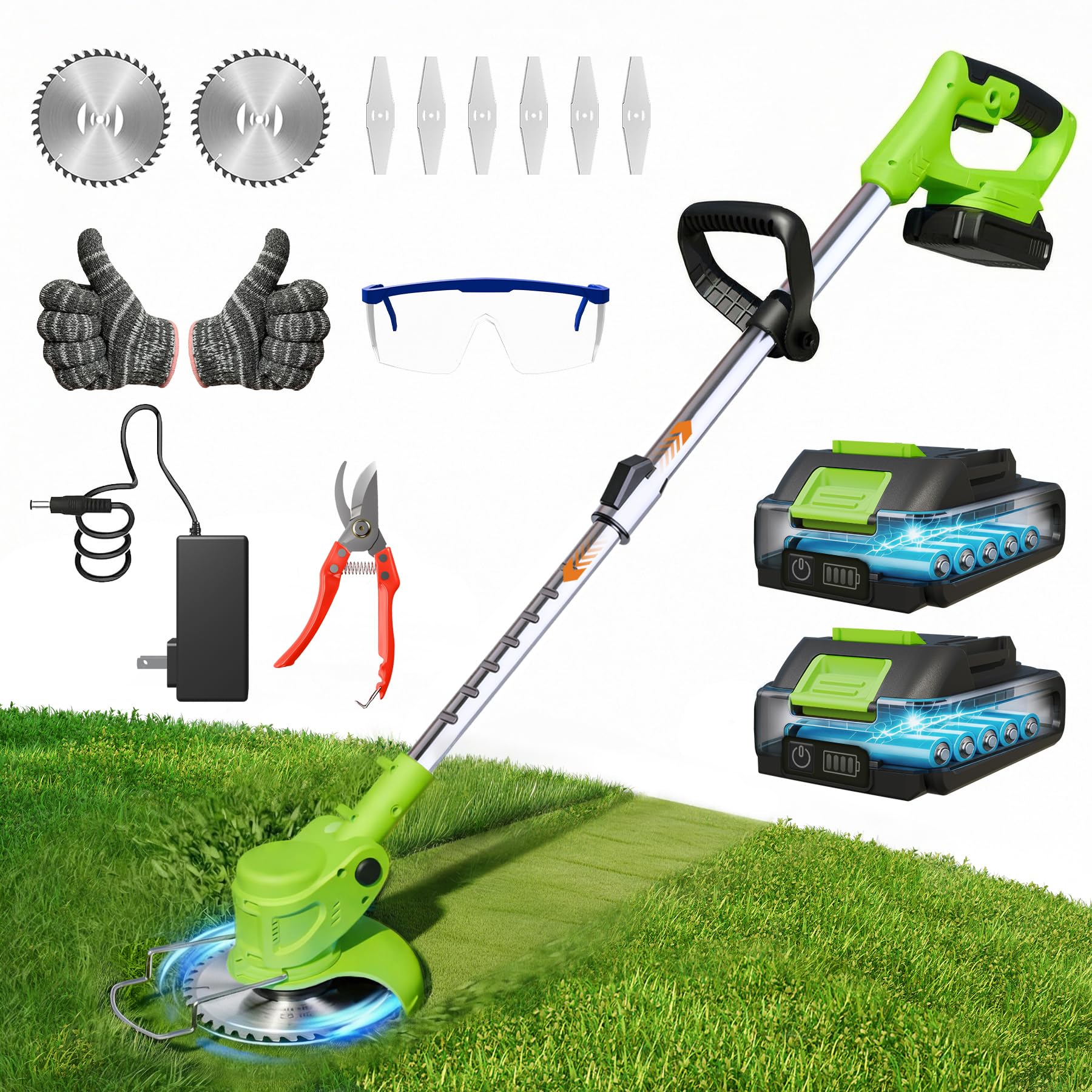 Cordless Weed Wacker Eater Brush Cutter Weed Trimmer with Blade Stringless | 2 X