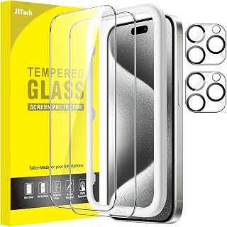 JETech Screen Protector for iPhone 15 Pro, 2+2 Units