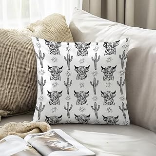 Bohemian Western Pillow Cover 18x18, Bohemian Western Decor, Cow Gifts for Women Lovers Retro Cow Cactus Decorative Throw Pillow Cover