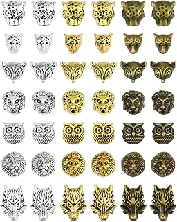 JIALEEY Animal Tibetan Loose Spacer Beads, Mixed Lion Fox Owl Leopard Spacer Beads Fit European Charm for Bracelet Necklet Jewelry Making, 40PCS