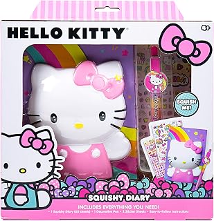 Hello Kitty Squishy Diary, 60 Page Hello Kitty Journal with Kawaii Stickers and Hello Kitty Pen, Sanrio Accessories, Cute School Supplies, Sanrio Stationery, Hello Kitty Merch, Kawaii School Supplies