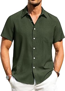 Alimens & Gentle Men's Linen Shirt, Short Sleeve, Wrinkle-Free, Casual, Holiday, Beach, Summer, Linen