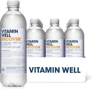 Vitamin Well Elderflower & Peach Flavouredwater– Enriched with Vitamin B12, Folic Acid, Magnesium, Low Calorie, Vitaminwater– 12 x 500ml (RECOVER)