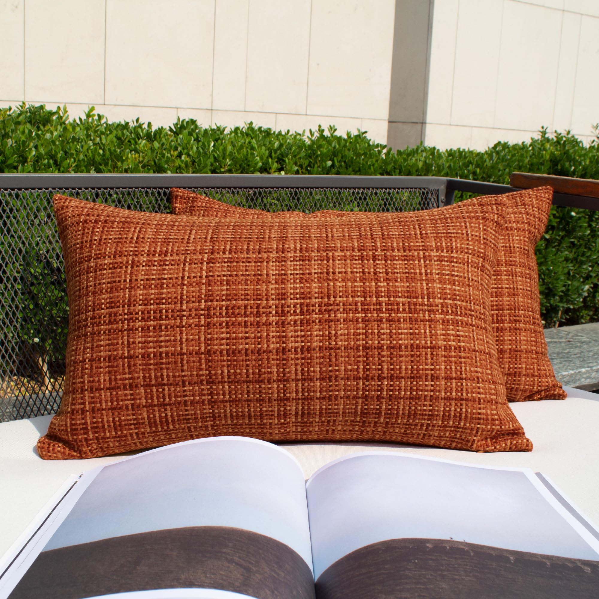 Kevin Textile Outdoor Waterproof 12"x20" Pillow Covers 2 Pack, Burnt Orange | Fa