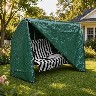 DIVCHI Garden Swing Covers Waterproof Heavy Duty Outdoor Swinging Chair Cover Windproof Anti-UV Patio Garden Hammock Cover With Zips (Green)