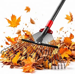 76 Inch Rake for Leaves, Adjustable 18 Metal Tines with Expandable Head Garden Rakes for Lawns Heavy Duty Metal Rake for Leaves Yard Gardening Grass Outdoor Debris