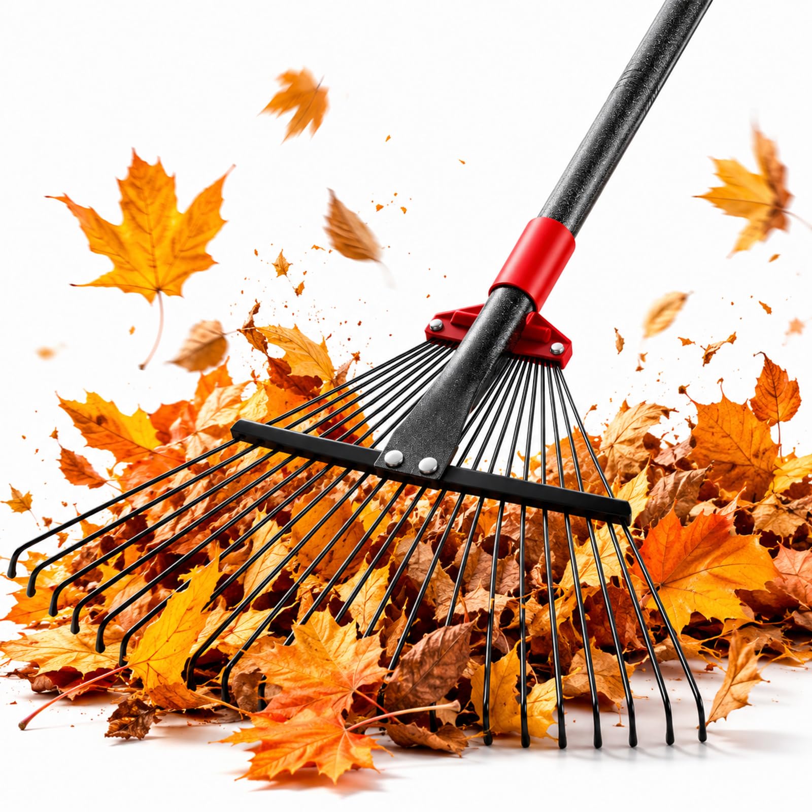 76 Inch Rake for Leaves, Adjustable 18 Metal Tines with Expandable Head Garden R