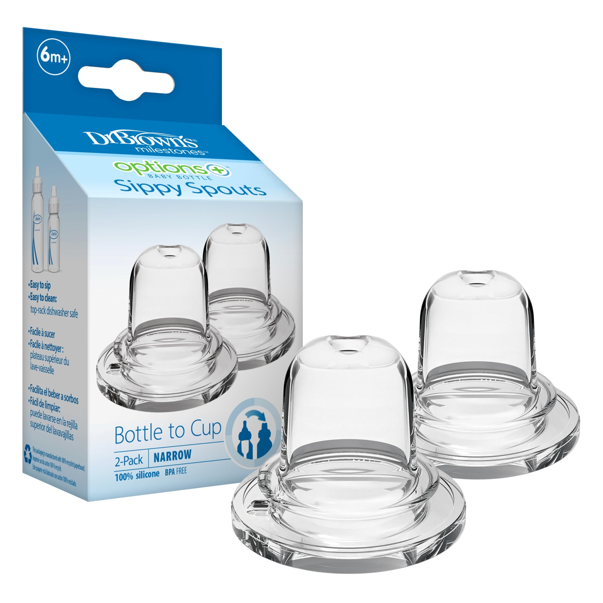 Dr. Brown's® Options+™ Standard Narrow Bottle Sippy Spouts (2-Pack) | Soft 100% 