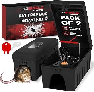 ROSHIELD 2X Rat Trap Killer Box with Inspection Window - Easy to Set Safety Box for Home, Shed & Garage Control & Treatment (Professional Quality, Pack of 2)