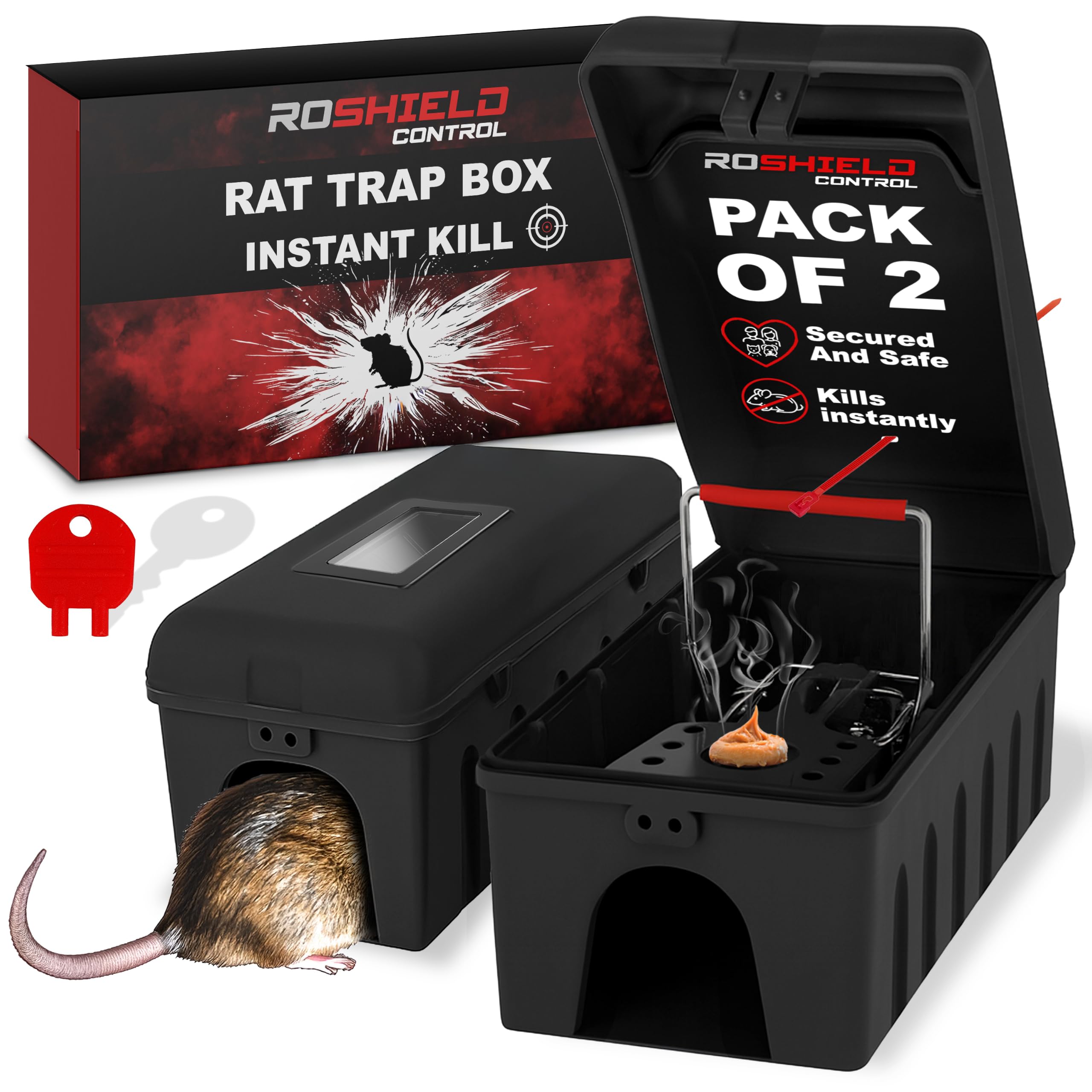 ROSHIELD 2X Rat Trap Killer Box with Inspection Window - Easy to Set Safety Box 
