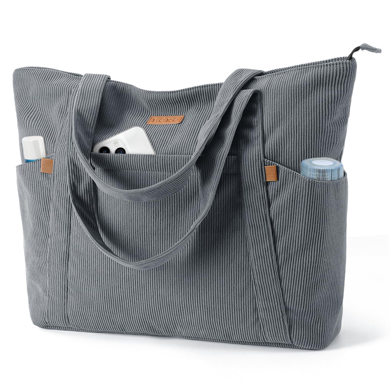 Women's University Tote Bag, Shoulder Bag in Corduroy with Zipper, Elegant Lapto
