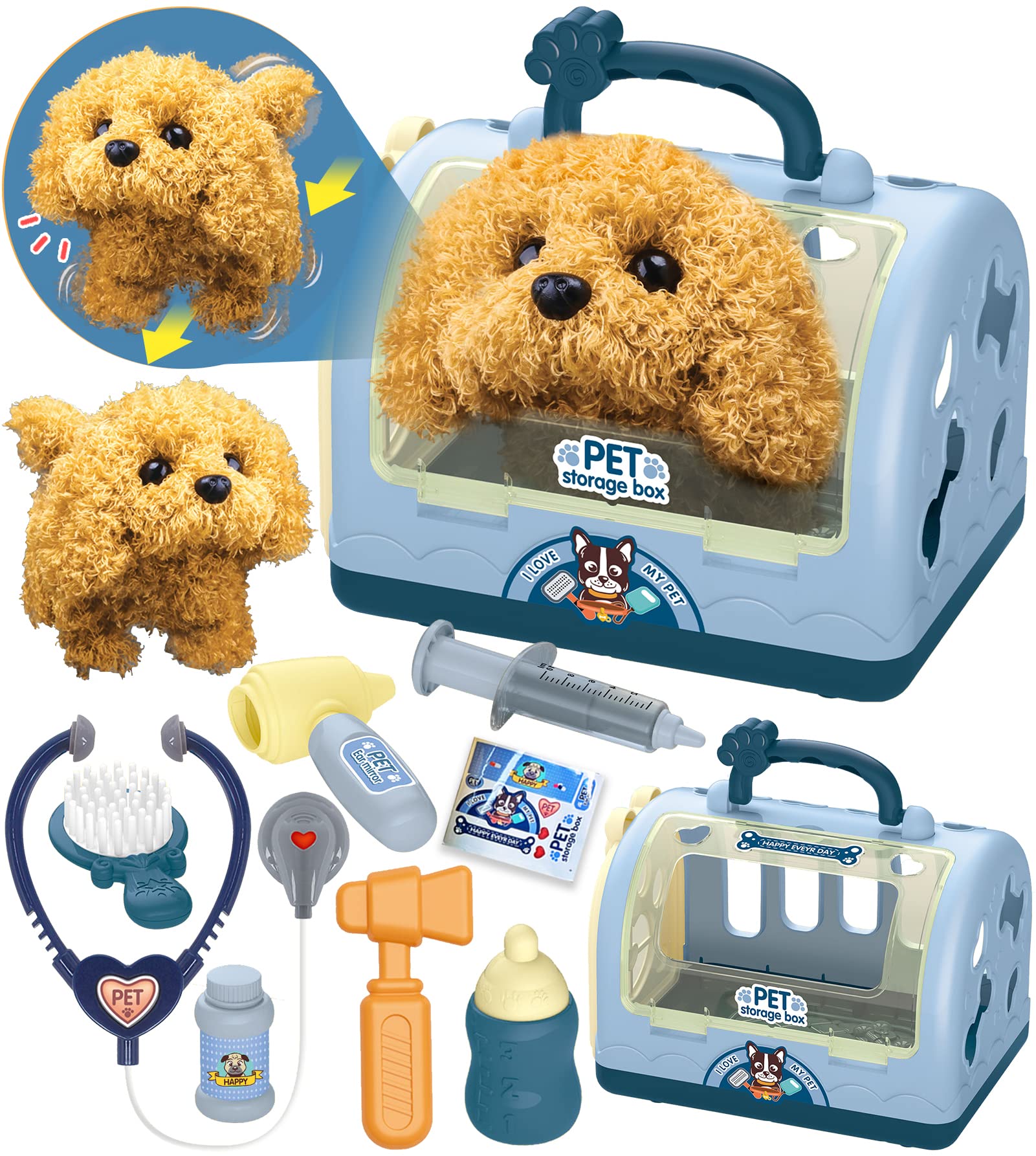 TEUVO Pet Care Playset Robot Toy Dogs for Kids Vet Toys Pretend Treating Kit wit