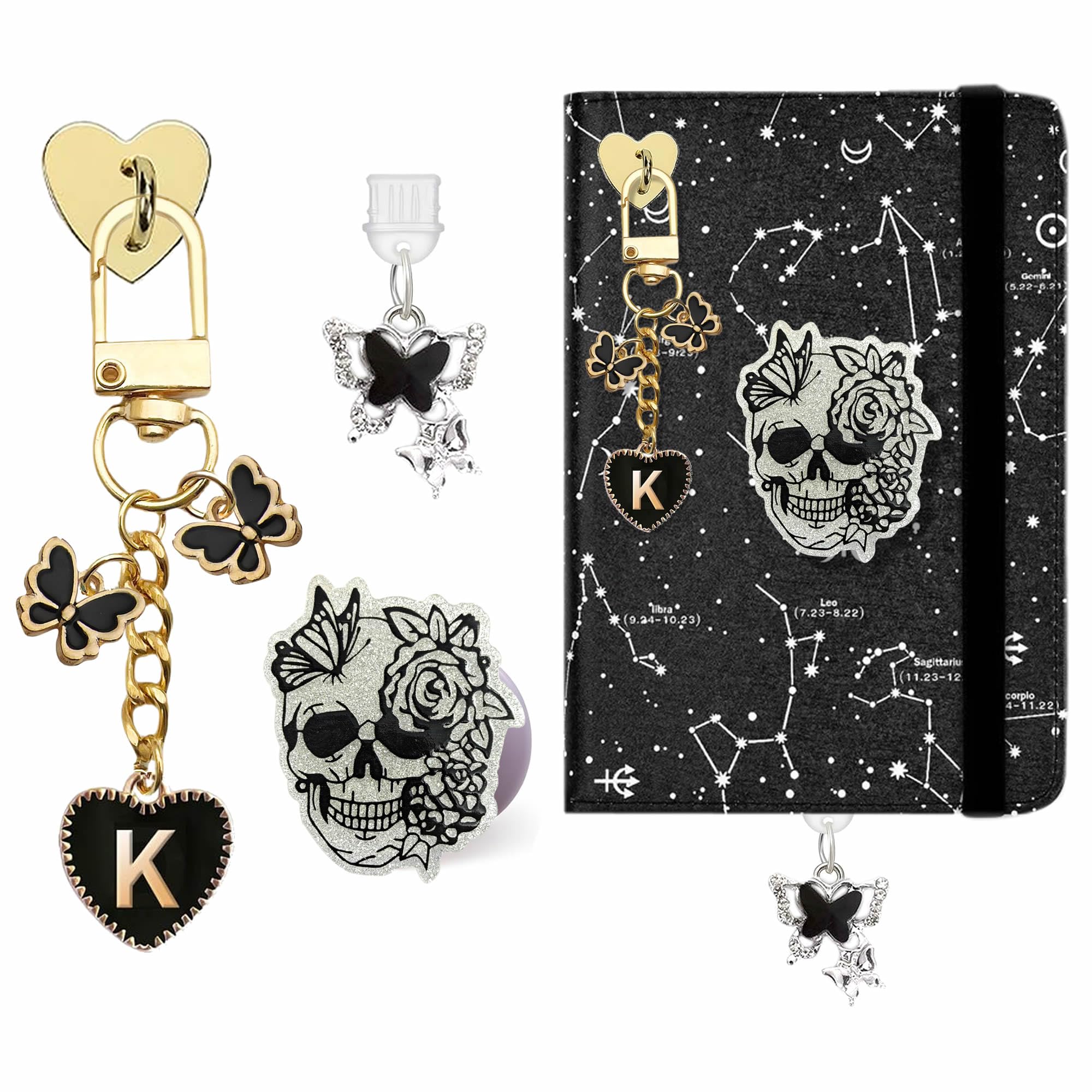 Gothic Charm Set for Kindle, Butterfly Dust Plug Keychain Black, K | Black gothi